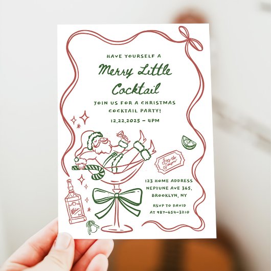 Getekend leuk klein cocktail Kerstfeest Kaart