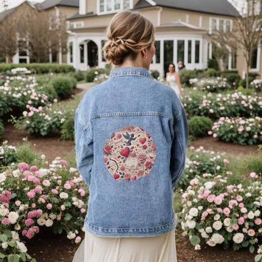 Getekend met een roos denim jacket (Huwelijk Achterkant)