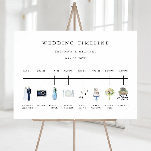 Getekend Waterschildering Huwelijksdag Tijdschema Poster