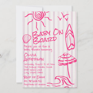 Getekende Baby Op Bord Surf Zomer Meisje Baby Show Kaart