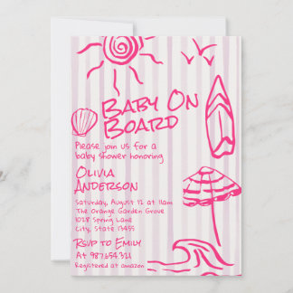 Getekende Baby Op Bord Surf Zomer Meisje Baby Show Kaart