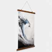 Getekende Blauwe Oceaangolf Hangend Wandkleed (Gebogen)