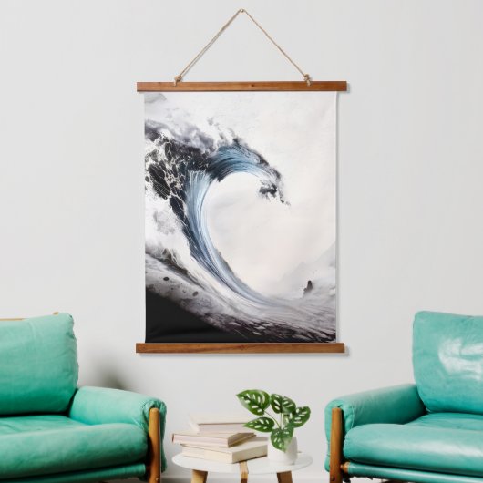 Getekende Blauwe Oceaangolf Hangend Wandkleed (Woonkamer)