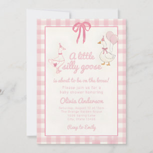Getekende domme gans roze geruite lint baby shower kaart