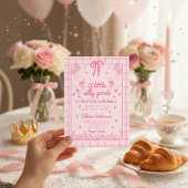 Getekende domme gans roze geruite lint baby shower kaart