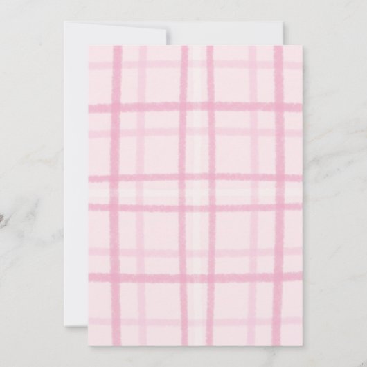 Getekende domme gans roze geruite lint baby shower kaart (Achterkant)