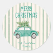  getekende eigenzinnige autoboom vrolijk kerstfees ronde sticker (Voorkant)