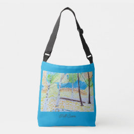 Getekende herfstscene crossbody tas