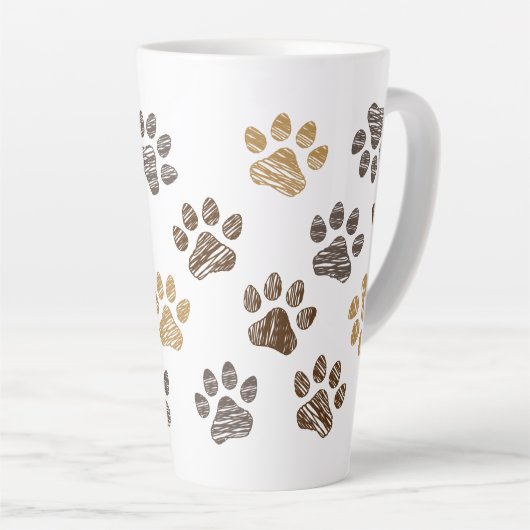 Getekende honden, katten pootje. Hond, kat poten. Latte Mok (Rechterhoek)