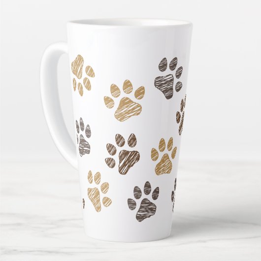 Getekende honden, katten pootje. Hond, kat poten. Latte Mok (Linkerhoek)