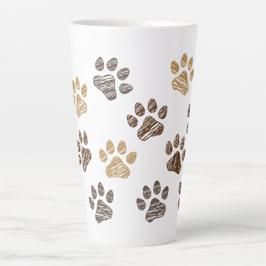 Getekende honden, katten pootje. Hond, kat poten. Latte Mok (Voorkant)