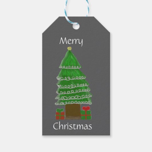 Getekende Kerstboom Cadeaulabel (Voorkant)