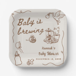 Getekende koffiebaby is op komst baby shower papieren bordje