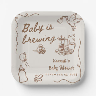 Getekende koffiebaby is op komst baby shower papieren bordje