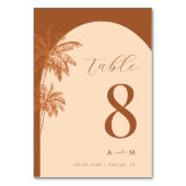 Getekende palmboom terracotta monogram strand brui kaart (Voorkant)
