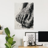 Getekende Poster met Houtskool van Verouderde Hand (Thuiskantoor)