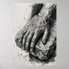 Getekende Poster met Houtskool van Verouderde Hand