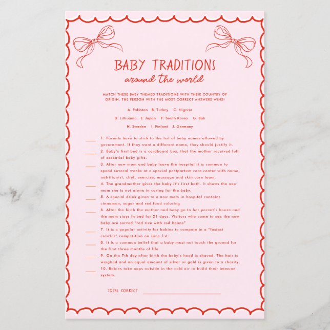 Getekende Roze Rode Strik Baby Tradities Kerstspel (Voorkant)