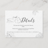 Getekende Zwaan en Bloemige Trouwdetails Kaart (Voorkant)