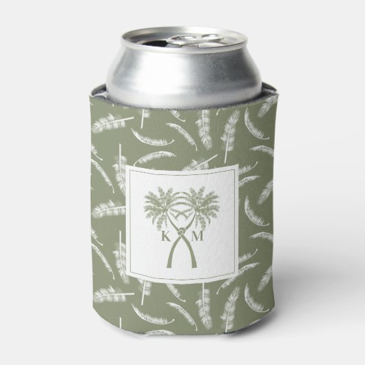 Getekte palmbomen Tropische bestemming bruiloft Blikjeskoeler (Blikje Voorkant)