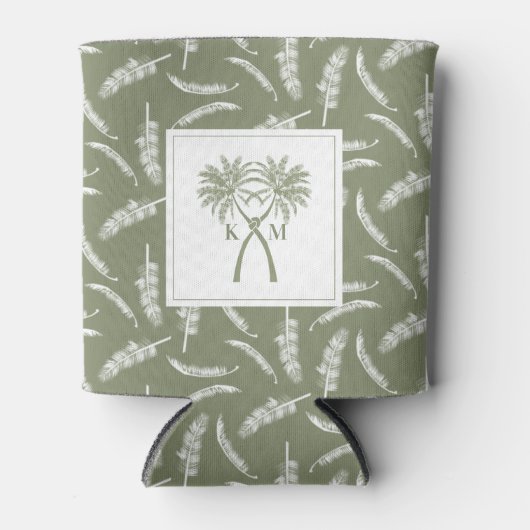 Getekte palmbomen Tropische bestemming bruiloft Blikjeskoeler (Voorkant)