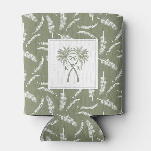 Getekte palmbomen Tropische bestemming bruiloft Blikjeskoeler (Achterkant)