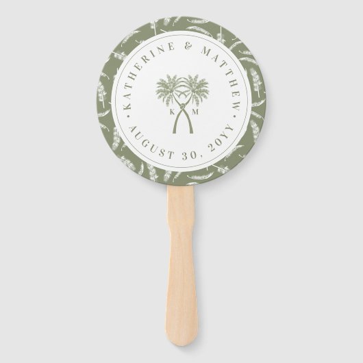 Getekte palmbomen Tropische bestemming bruiloft Handwaaier (Voorkant)