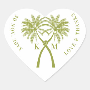 Getekte palmbomen Tropische bestemming bruiloft Hart Sticker
