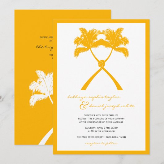 Getekte palmbomen Tropische bestemming bruiloft Kaart (Voorkant / Achterkant)