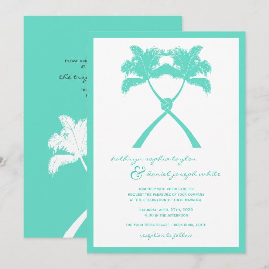 Getekte palmbomen Tropische bestemming bruiloft Kaart (Voorkant / Achterkant)