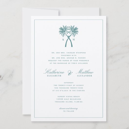 Getekte palmbomen Tropische bestemming bruiloft Kaart (Voorkant)