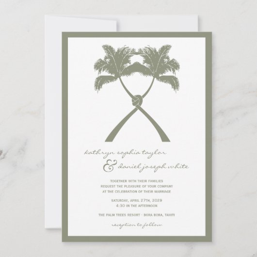 Getekte palmbomen Tropische bestemming bruiloft Kaart (Voorkant)