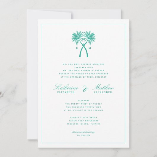 Getekte palmbomen Tropische bestemming bruiloft Kaart (Voorkant)