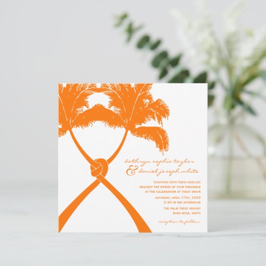 Getekte palmbomen Tropische bestemming bruiloft Kaart (Staand voorkant)