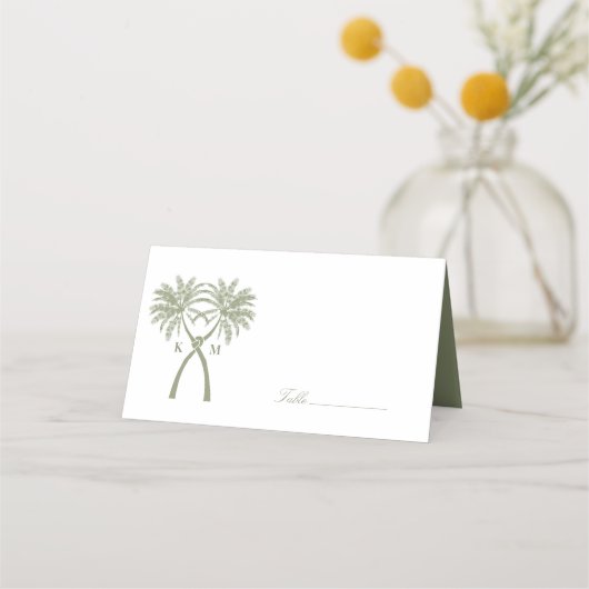 Getekte palmbomen Tropische bestemming bruiloft Plaatskaartje (Voorkant)