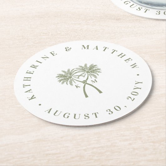 Getekte palmbomen Tropische bestemming bruiloft Ronde Kartonnen Onderzetter (Gebogen)