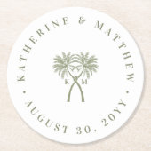 Getekte palmbomen Tropische bestemming bruiloft Ronde Kartonnen Onderzetter (Voorkant)