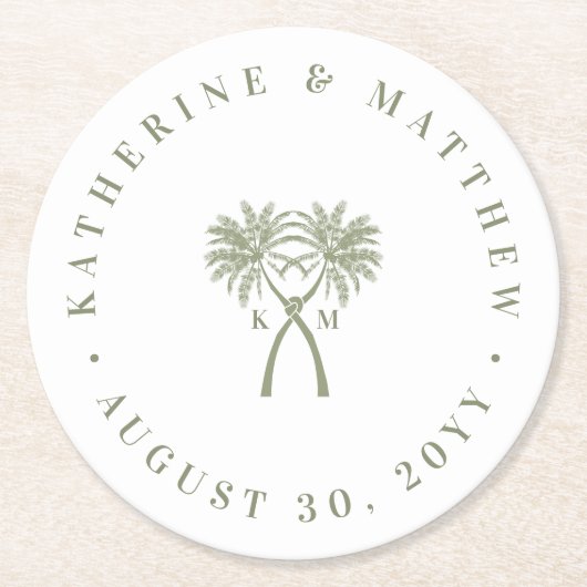 Getekte palmbomen Tropische bestemming bruiloft Ronde Kartonnen Onderzetter (Voorkant)