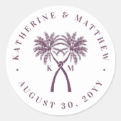 Getekte palmbomen Tropische bestemming bruiloft Ronde Sticker (Voorkant)
