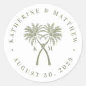 Getekte palmbomen Tropische bestemming bruiloft Ronde Sticker (Voorkant)
