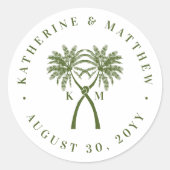 Getekte palmbomen Tropische bestemming bruiloft Ronde Sticker (Voorkant)