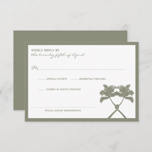 Getekte palmbomen Tropische bestemming bruiloft RSVP Kaartje (Voorkant / Achterkant)