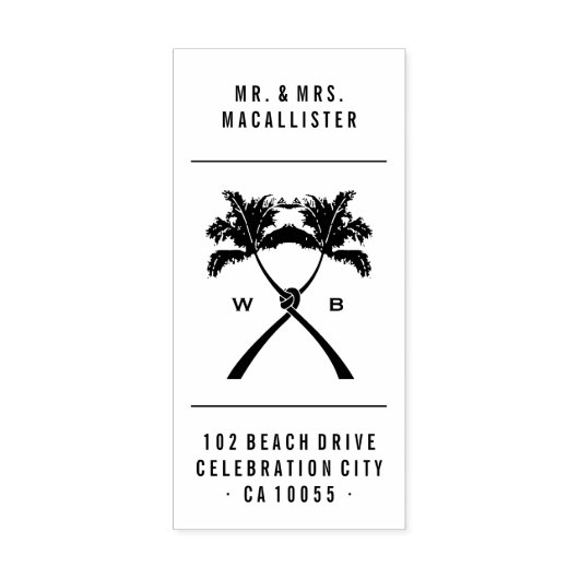 Getekte palmbomen Tropische bestemming bruiloft Rubberstempel (Afrduk)