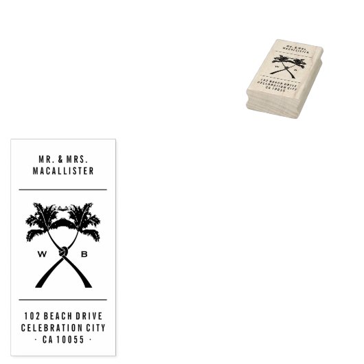 Getekte palmbomen Tropische bestemming bruiloft Rubberstempel (Gestempeld)