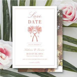 Getekte palmbomen Tropische bestemming bruiloft Save The Date