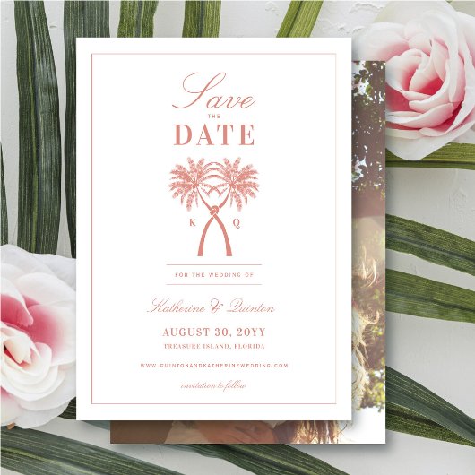 Getekte palmbomen Tropische bestemming bruiloft Save The Date