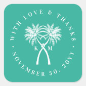 Getekte palmbomen Tropische bestemming bruiloft Vierkante Sticker (Voorkant)