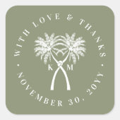 Getekte palmbomen Tropische bestemming bruiloft Vierkante Sticker (Voorkant)