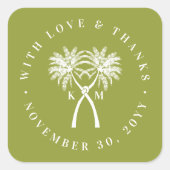 Getekte palmbomen Tropische bestemming bruiloft Vierkante Sticker (Voorkant)