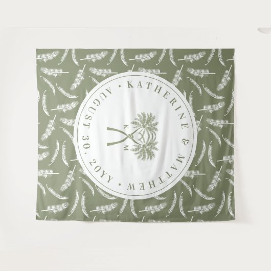 Getekte palmbomen Tropische bestemming bruiloft Wandkleed (Voorkant (horizontaal))